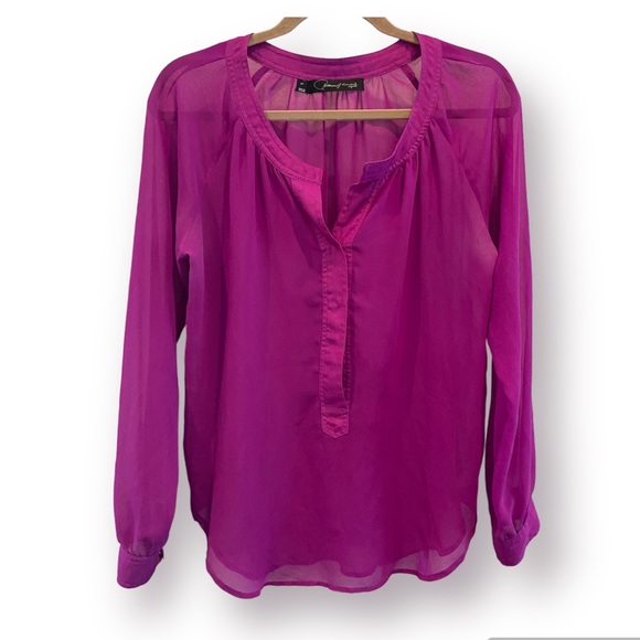 PATTERSON J. KINCAID Fuschia Semi Sheer Blouse Medium - Picture 2 of 7